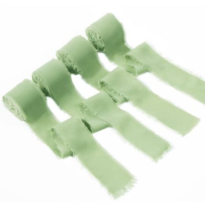 Green Fringe Chiffon Ribbon,1.5 Inch x 22 Yards Chiffon Fabric Silk Ribbons for Gift Wrapping,Crafting,Wedding Bridal Bouquets