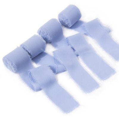 Blue Fringe Chiffon Ribbon,1.5 Inch x 22 Yards Chiffon Fabric Silk Ribbons for Gift Wrapping,Crafting,Wedding Bridal Bouquets