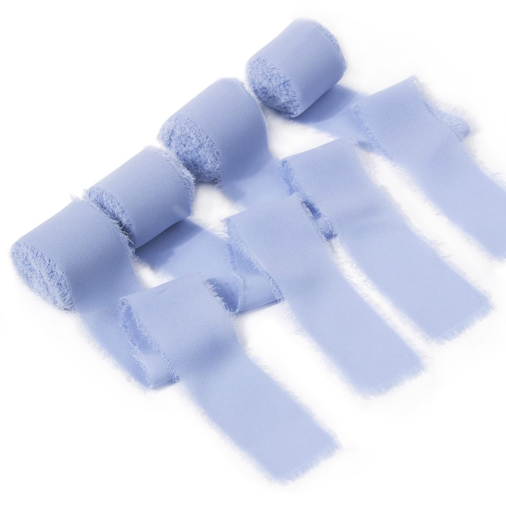 Blue Fringe Chiffon Ribbon,1.5 Inch x 22 Yards Chiffon Fabric Silk Ribbons for Gift Wrapping,Crafting,Wedding Bridal Bouquets