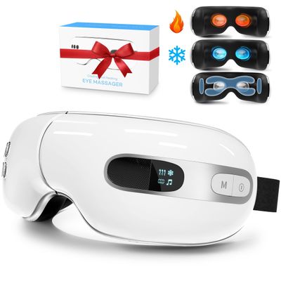 BOQUBOO Eye Massager with Heat and Cooling for Migraine Dry Eyes Relief, Rechargeable Bluetooth Music Migraines Relief Eye Massager Improve Sleeping Gifts for Women Men