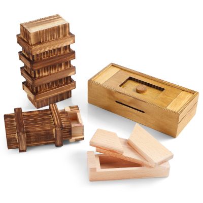 Zhanmai 4 Pieces Wooden Puzzle Boxes Gift Card Wooden Puzzle Boxes Money Case Holders Teaser Toys Mysterious Wood Boxes for Christmas Birthday Gift, 4 Styles(Fresh Style)