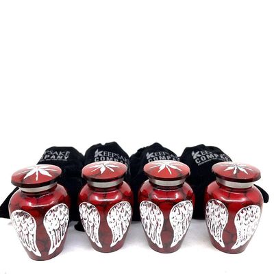 Keepsake Company Red Small Urns for Human Ashes - Angel Wings Mini Urns for Human Ashes - Cremation Keepsakes urns for Ashes - Ash Holders for Human Ashes Urn -ERN - Tiny Urns for Men (Set of 4)