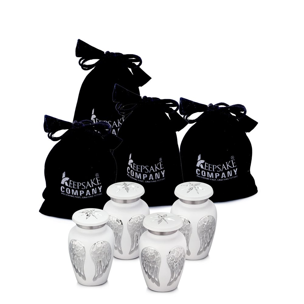Keepsake Company Small Urns for Human Ashes - Angel Wings Mini Urns for Human Ashes - Cremation Keepsakes urns for Ashes - Ash Holders for Human Ashes Urn -ERN - Tiny Urns for Men - (Set of Four/4)