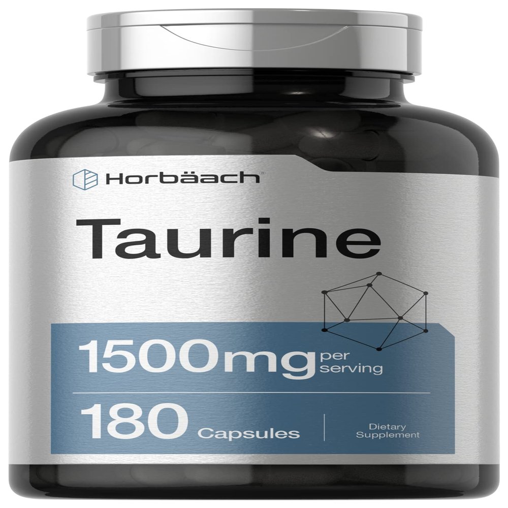 Horbach Taurine Supplement 1500mg | 180 Capsules | Non-GMO and Gluten Free