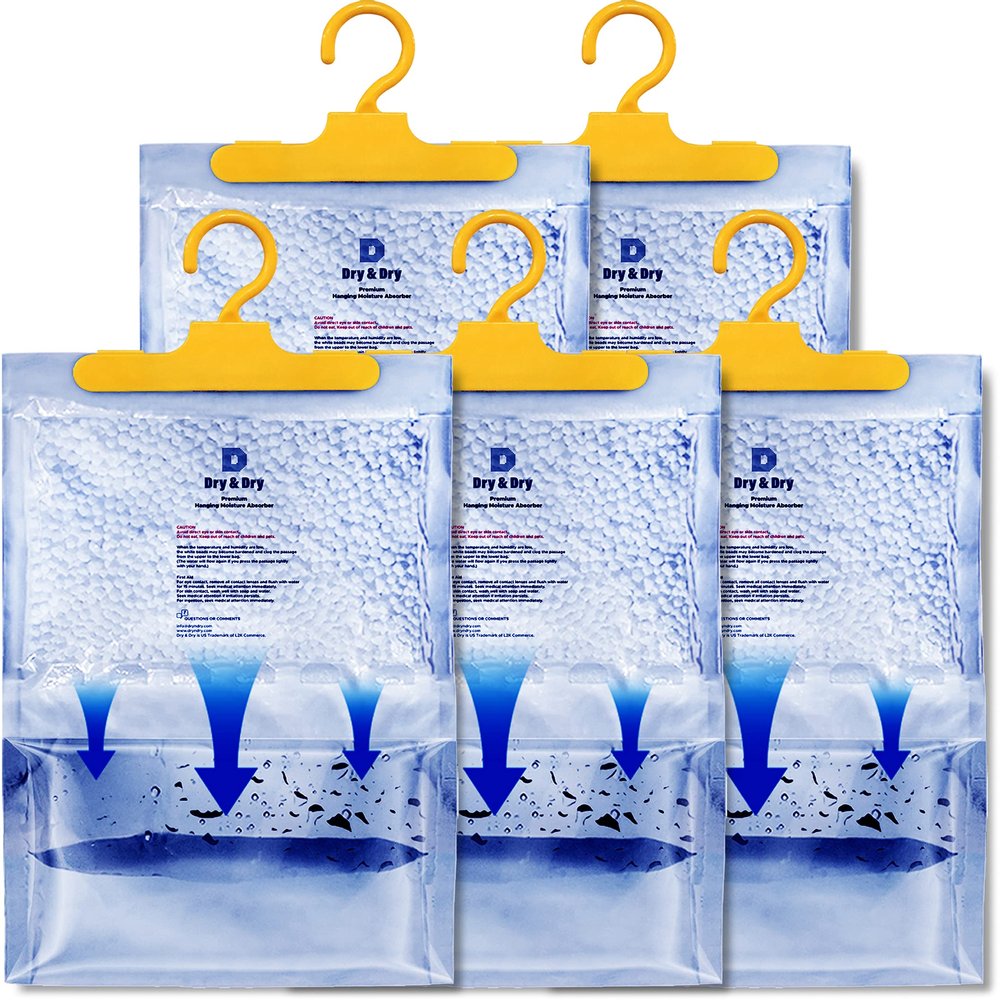 Dry & Dry 5 Packs [Net 7 Oz/Pack] Moisture Absorbers Dehumidifiers for Home Dehumidifier for Basement for Bedroom Small Dehumidifiers - Moisture Absorbers