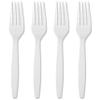 Prestee 100 White Plastic Forks Heavy-Duty, Heavyweight Plastic Silverware Forks, Fancy Plastic Cutlery, Elegant Disposable Forks Pack, Bulk Disposable Flatware, Christmas Holiday Plastic Utensils Set view 1