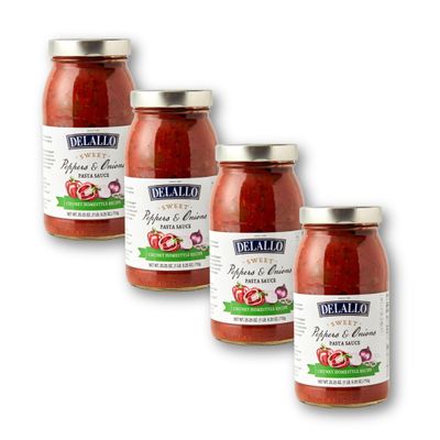 DeLallo Peppers and Onions Pasta Sauce, Made with Roma Tomatoes, Slow-Simmered for Homestyle Rich Flavor, Non-GMO, Vegan, Gluten Free, Preservative Free, 25.5 oz Jar, (4 Pack)