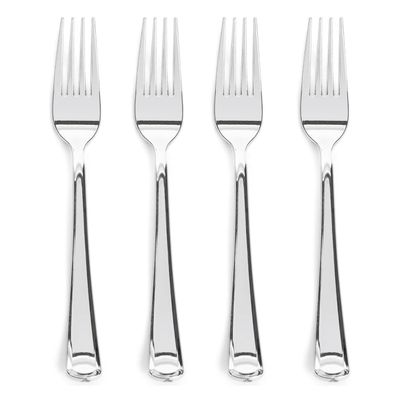 Prestee 100-Pack Heavy Duty Plastic Forks - 7-Inch Elegant Silver Plastic Forks Disposable Set - Fancy, Disposable Silverware Utensils for Parties, Holidays, Weddings, and Events - Durable Cutlery Set