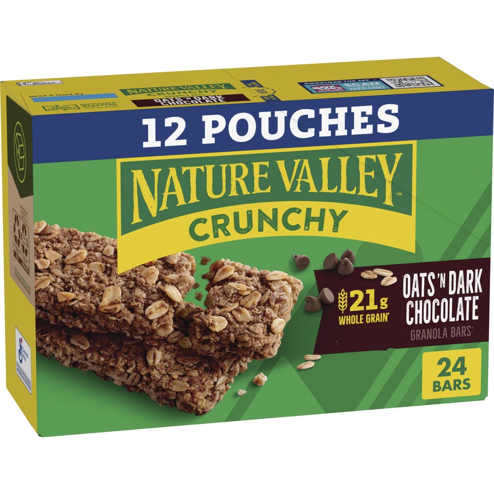 Nature Valley Crunchy Granola Bars, Oats 'n Dark Chocolate, 24 Bars, 17.88 OZ (12 Pouches)