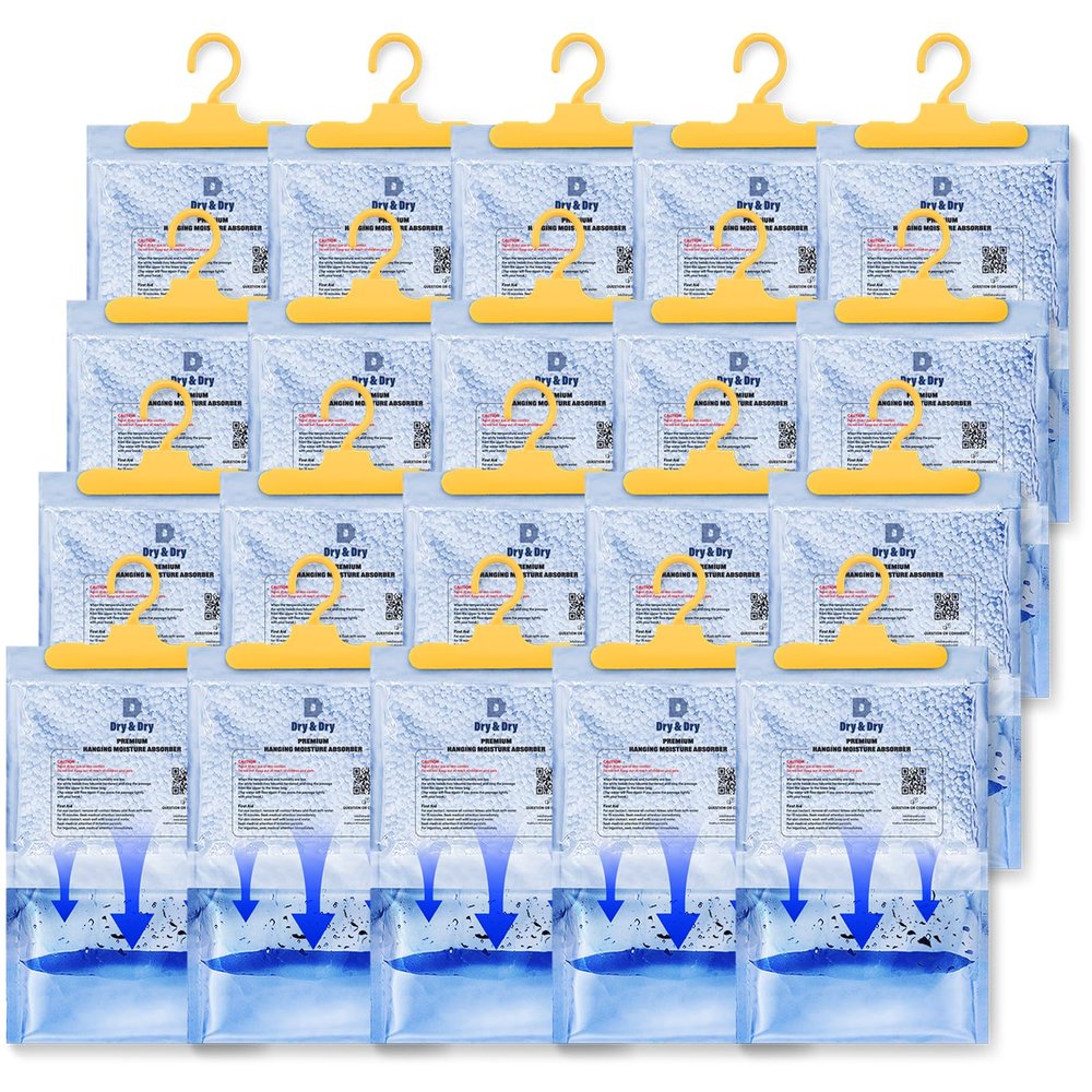 Dry & Dry 20 Pack Moisture Absorbers for Home, Basement & Bedroom - Small Dehumidifiers