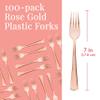 Prestee Set of 100 Rose Gold Plastic Forks Disposable - 7-in Heavy-Duty Fork Flatware - Bulk Pack Fancy Silverware - Sturdy Pink Cutlery for Weddings, Birthday Parties, Buffets, Catering and Events view 2
