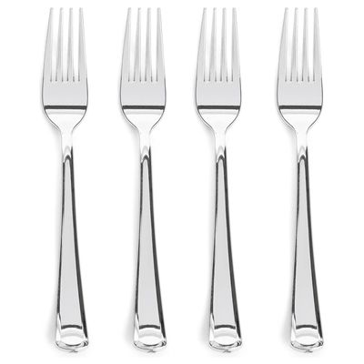 Prestee 300 Count Plastic Forks - 7 Inch Heavy Duty Disposable Silverware - Bulk Fancy Silver Fork Set for Table Decor - Durable Plastic Silverware for Parties, Events and Christmas Holidays