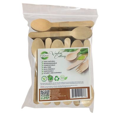 150 Pack - Raj Disposable Wooden Spoons - Strong & Reusable Party Spoons -Biodegradable and Compostable Tableware for Lunch, Dinner, Birthday, Camping, Outdoor BBQ, Picnic Parties