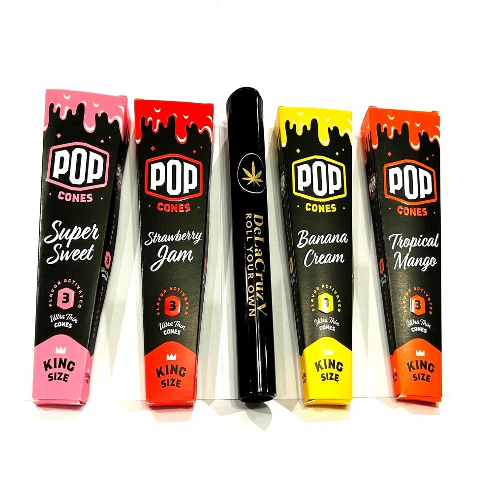 Pop Cones Mix King Size Flavors,4 packs of 3 cones with DeLaCruzV Doobtube.