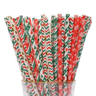 100PCS YAOSHENG Christmas Paper Straws for drinking, Biodegradable red green straws for Party Supplies,Holiday,Easter,Cake pop sticks, Thanksgiving Christmas Holiday Gift (Assorted Colors)