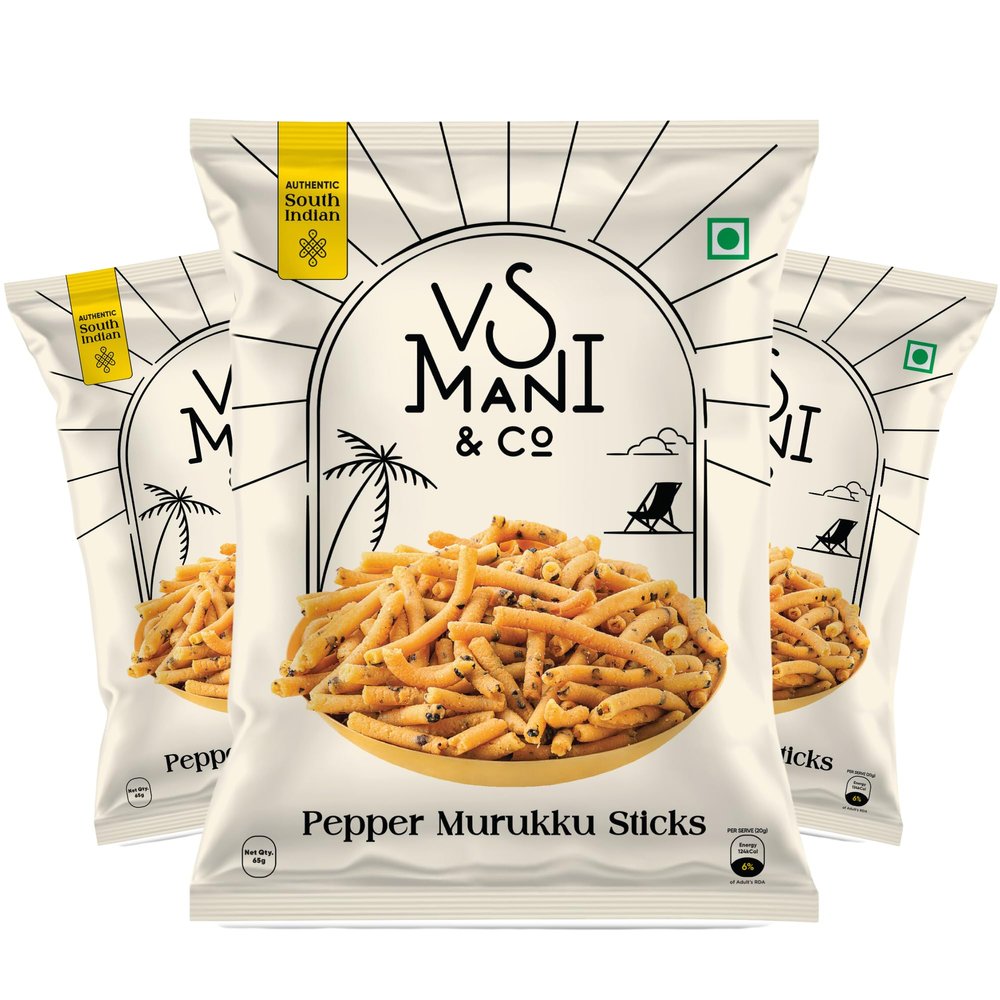 VS MANI & CO. Pepper Murukku - Authentic South Indian Snack | Crunchy, Buttery, No Preservatives (150 G (Pack Of 3))