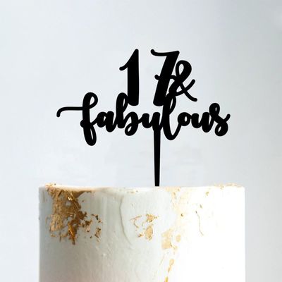 17 & Fabulous Cake Toppers Black Acrylic 17th Birthday Cake Decorations Supplies Happy Birthday Cake Topper Customized Age Birthday Cake Decoration Birthday Anniversary Party Decorations