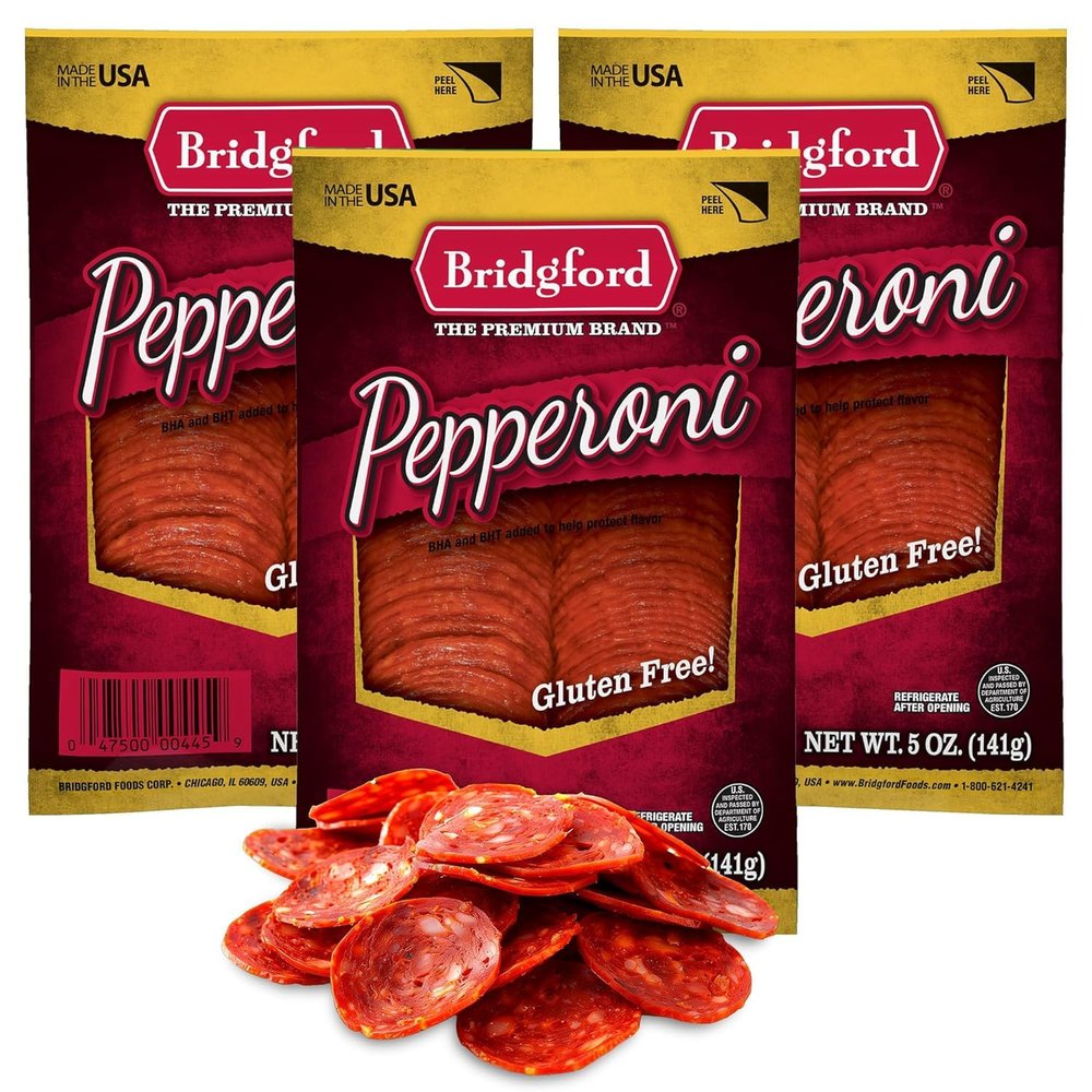 Bridgford Sliced Pepperoni 5 oz Pack of 3 - Gluten-Free Pepperoni Slices for Pizza and Sandwiches - Zero Carb Sliced Pepperoni for Keto Diets - Ready-to-Eat Pepperoni Slices for On-The-Go Snacking