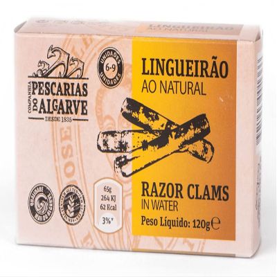 Companhia de Pescarias do Algarve - Razor Clams in Brine / Water - 4.23oz / 120gr (Pack of 5 cans)