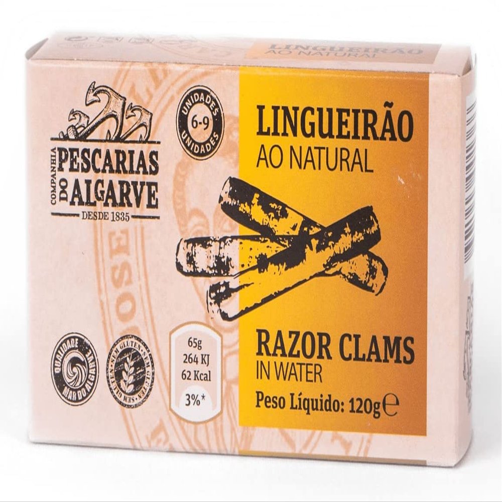 Companhia de Pescarias do Algarve - Razor Clams in Brine / Water - 4.23oz / 120gr (Pack of 5 cans)