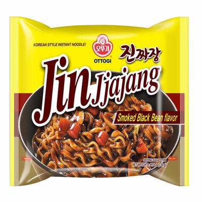OTTOGI JIN Jjajang Korean Instant Noodles Black Bean Sauce Ramen, Chewy Noodles, 4.76 oz (Pack of 8)