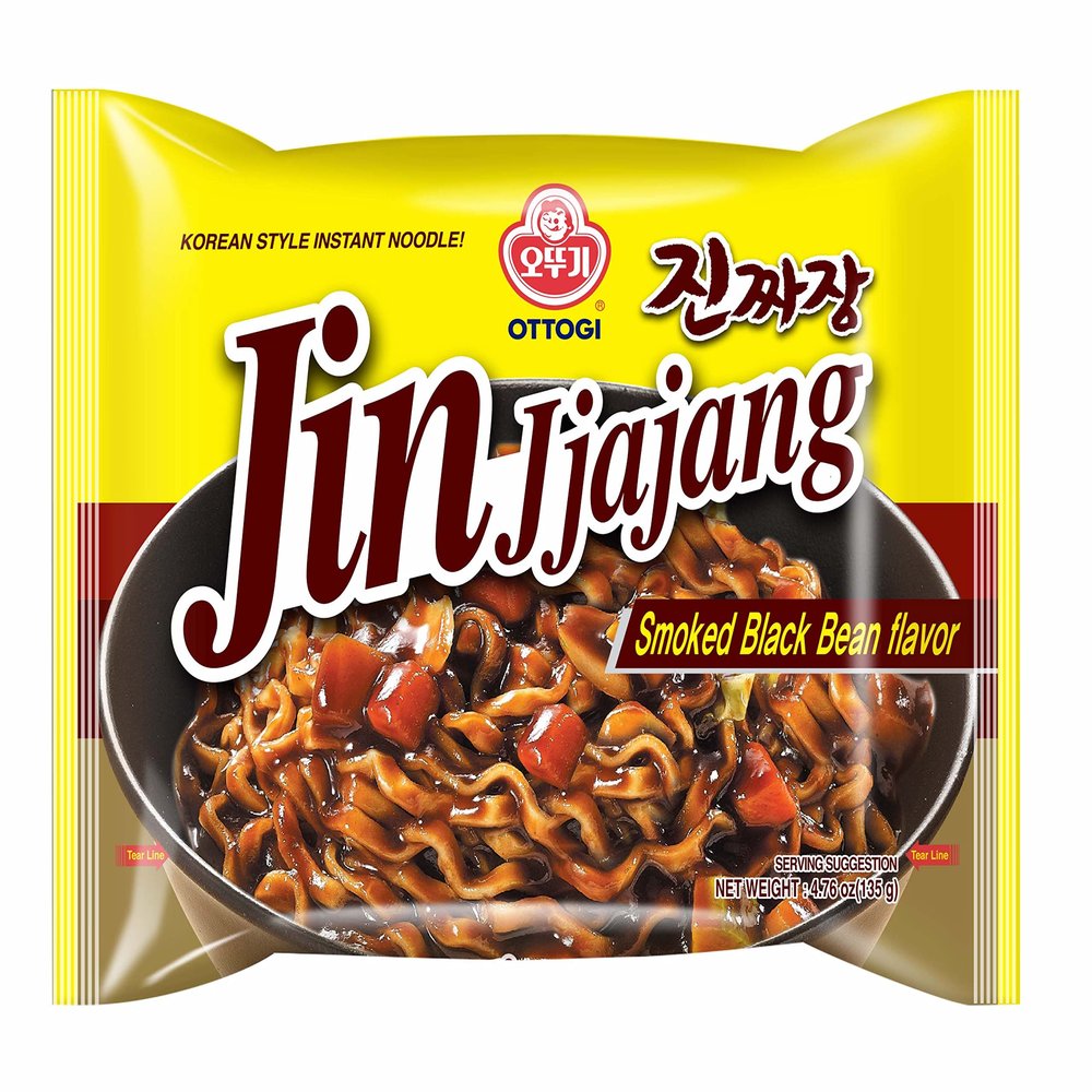 OTTOGI JIN Jjajang Korean Instant Noodles Black Bean Sauce Ramen, Chewy Noodles, 4.76 oz (Pack of 8)