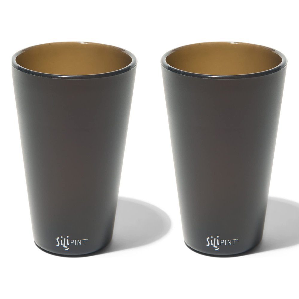 Silipint Silicone Pint Glasses, Unbreakable & Reusable 16-Ounce Silicone Cups for Indoor & Outdoors, Smoke, Pack of 2