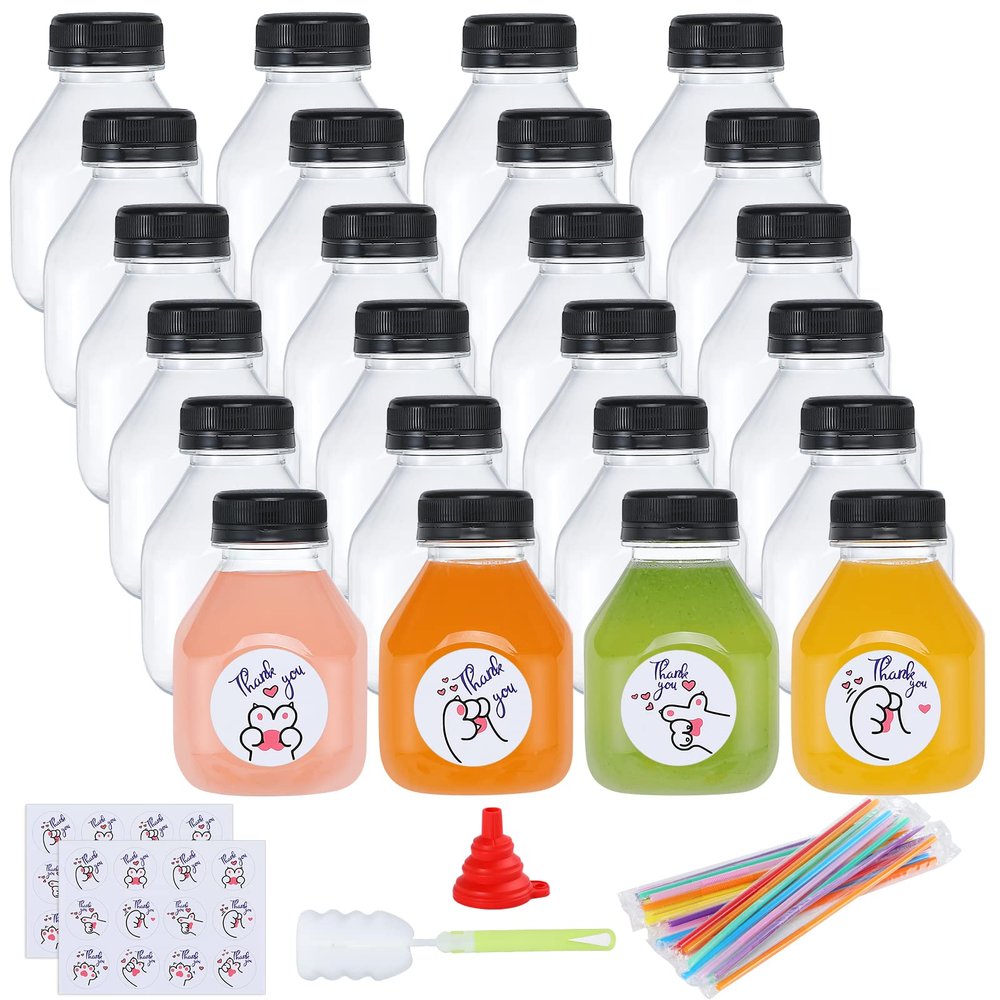 Fhxtcygj 24 Pack 8oz Reusable Empty Plastic Juice Bottles with Leak-Proof Caps Lids, PET Clear Water Bottle, Recyclable Bulk Drink Containers for Juicing, Smoothie, Milk and Beverages