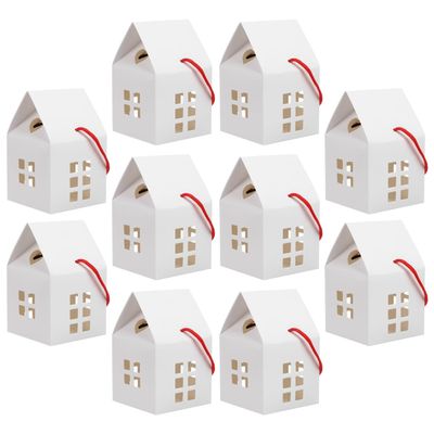ARTIBETTER Candy Packaging Cube 10Pcs House Shaped Candy Boxes Boxes Treat Bags Chocolate Biscuits Case for Wedding Shower Birthday Party Supplies White Biscuit Cookie Container