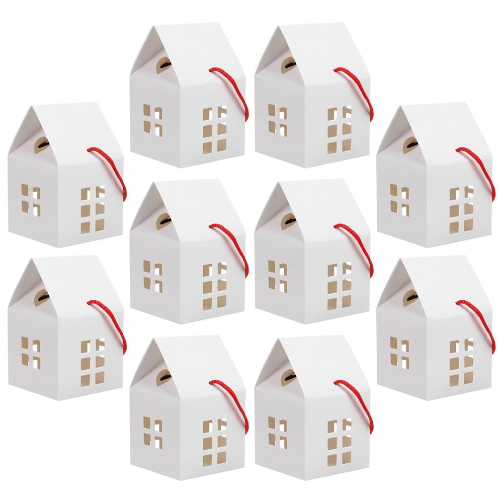 ARTIBETTER Candy Packaging Cube 10Pcs House Shaped Candy Boxes Boxes Treat Bags Chocolate Biscuits Case for Wedding Shower Birthday Party Supplies White Biscuit Cookie Container