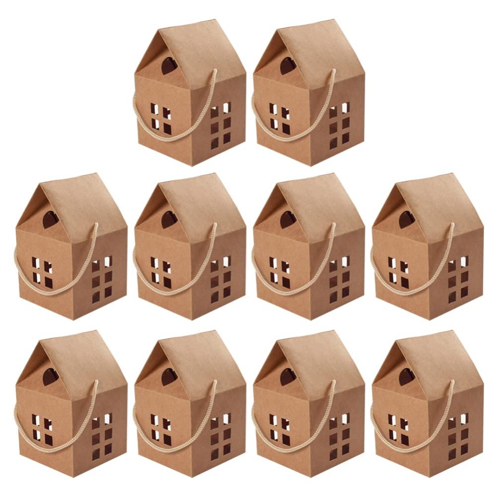 ARTIBETTER House Shaped Boxes Handheld Candy Boxes 3.15X3.15X2.95 Inch Paper Treat Bags for Holiday Packaging and Party Decorations