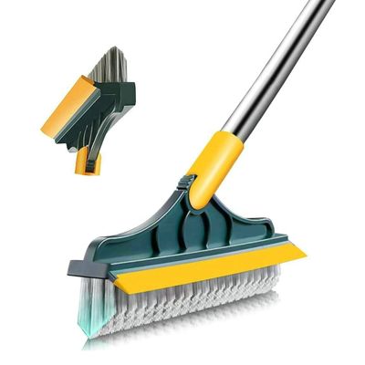 2 in 1 Floor Brush Scrubber with Long Handle Grout Brush 3 Poles 53.5'' New Upgrade Stiff Bristle Cleaning Scrub Brush with Squeegee 120Rotating Tile Brush for Cleaning Bathroom Glass Patio Kitchen