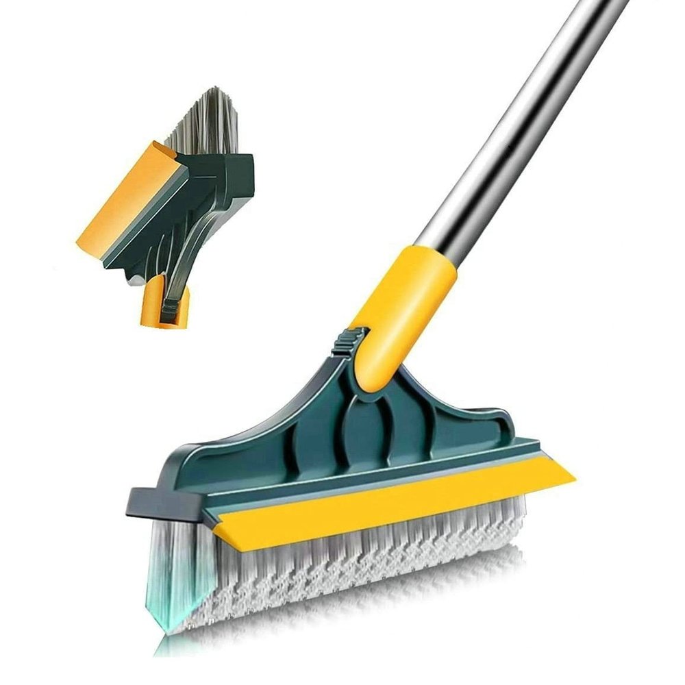2 in 1 Floor Brush Scrubber with Long Handle Grout Brush 3 Poles 53.5'' New Upgrade Stiff Bristle Cleaning Scrub Brush with Squeegee 120Rotating Tile Brush for Cleaning Bathroom Glass Patio Kitchen