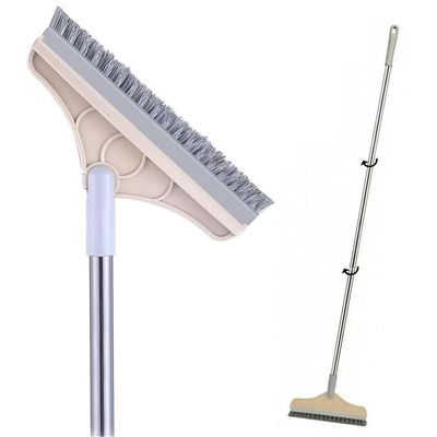 2 in 1 Floor Brush Scrubber with Long Handle Grout Brush 3 Poles 53.5'' New Upgrade Stiff Bristle Cleaning Scrub Brush with Squeegee 120Rotating Tile Brush for Cleaning Bathroom Glass Patio Kitchen