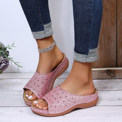 WALLDOR Foot Massage Relax Shoes,Reflexology Acupressure Foot Massager,Solid Color Platform Large Size Sandals, Hollow Wear-Resistant Sandals,Pink,36