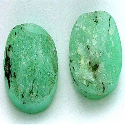 17.60 Grams Two Oval 30x20 Green Chrysoprase Silica Cabochon Preform Gem US58