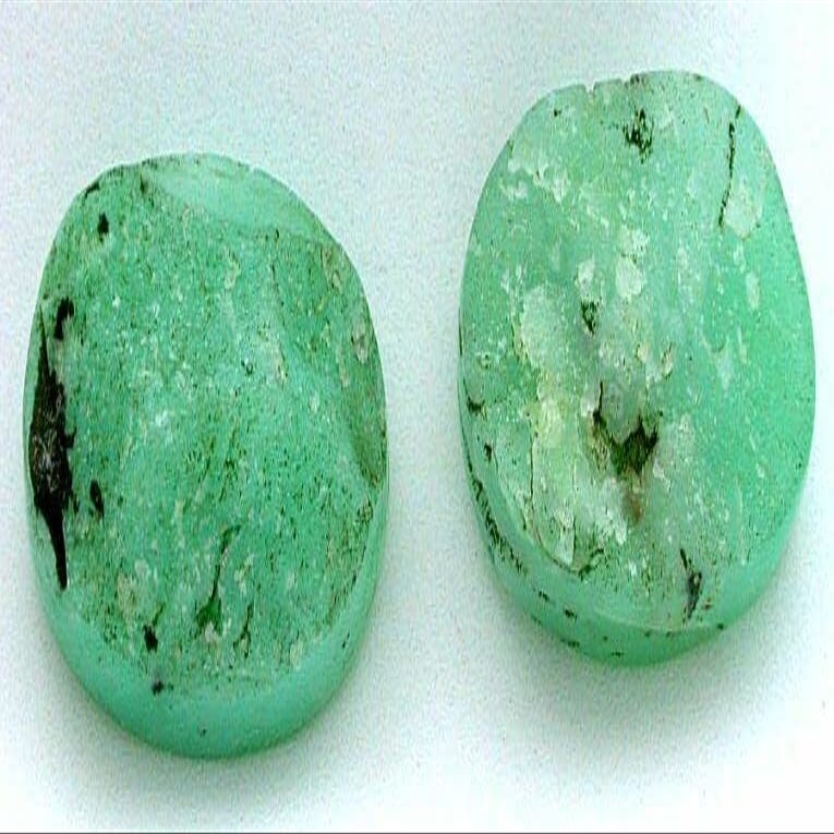17.60 Grams Two Oval 30x20 Green Chrysoprase Silica Cabochon Preform Gem US58