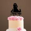 Mr And Mrs Wedding Cake Topper Bride And Groom with Pet Wedding Cake Topper Couple Silhouette Family Wedding Cake Topper Cake Topper Wedding Black Acrylic, 6 Inch view 4