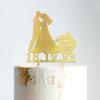 Mr And Mrs Wedding Cake Topper Bride And Groom with Pet Wedding Cake Topper Couple Silhouette Custom Initials Cake Topper Rustic Wedding Cake Topper Gold Glitter Wood, 6 Inch view 4