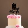 Gay Silhouette Wedding Cake Topper with Pet Mr And Mr Wedding Cake Topper Family Wedding Cake Topper Same Sex Wedding Cake Topper Funny Cake Toppers for Wedding Black Acrylic, 6 Inch view 4