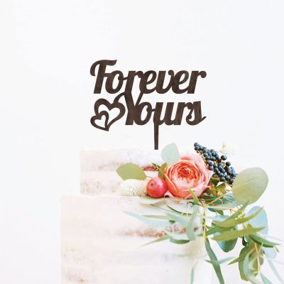 Forever Yours Brown Wood Wedding Cake Topper Mr And Mrs Cake Topper Gold Cake Topper for Wedding Custom Wedding Cake Topper Funny Cake Toppers for Wedding