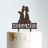 Lesbian Silhouette Cake Topper for Wedding with Pet Mrs And Mrs Wedding Cake Topper Custom Wedding Cake Topper Same Sex Wedding Cake Topper Anniversary Baptism Cake Topper Brown Wood, 6 Inch view 1