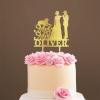 Custom Mr Mrs Cake Topper Bride And Groom with Pet Wedding Cake Topper Couple Silhouette Personalized Cake Topper Rustic Wedding Cake Topper Gold Glitter Wood, 6 Inch view 1