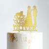Custom Mr Mrs Cake Topper Bride And Groom with Pet Wedding Cake Topper Couple Silhouette Personalized Cake Topper Rustic Wedding Cake Topper Gold Glitter Wood, 6 Inch view 4