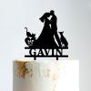 Wedding Mr & Mrs Cake Topper Bride And Groom with Pet Wedding Cake Topper Couple Silhouette Custom Initials Cake Topper Cake Topper Wedding Black Acrylic, 6 Inch view 1