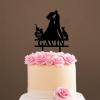 Wedding Mr & Mrs Cake Topper Bride And Groom with Pet Wedding Cake Topper Couple Silhouette Custom Initials Cake Topper Cake Topper Wedding Black Acrylic, 6 Inch view 4