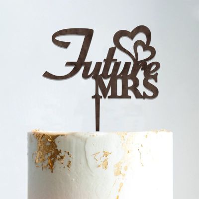 Future Mrs Rustic Mr And Mrs Cake Topper Bride And Groom with Pet Wedding Cake Topper Couple Silhouette Custom Cake Topper Personalized Name Funny Cake Toppers for Wedding Brown Wood, 6 Inch