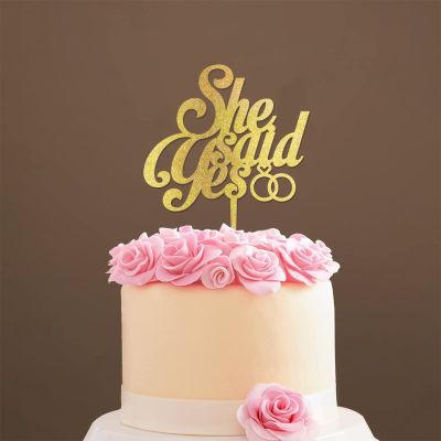 She Said Yes Gold Glitter Wedding Cake Topper Mr And Mrs Cake Toppers for Wedding Gold Wedding Cake Topper Custom Wedding Cake Topper Cake Topper Wedding