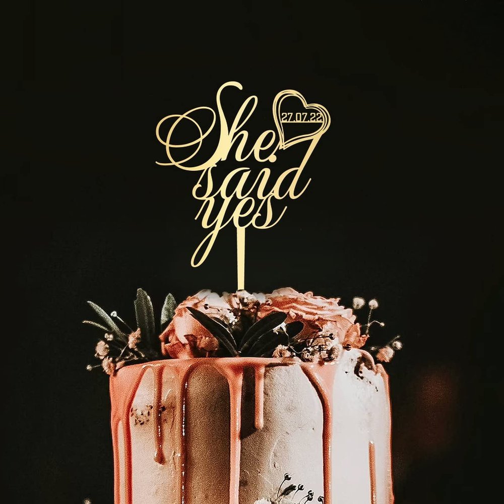 ENEDNATE Wedding Cake Topper She Said Yes Personalized Mr & Mrs Wedding Cake Topper Couple Silhouette Custom Last Name Established Date Engagement Party Decoration Supplies