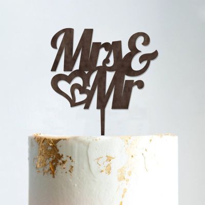 Mr And Mrs Cake Topper Bride And Groom with Pet Wedding Cake Topper Couple Silhouette Personalized Wedding Cake Topper Cake Topper Wedding Brown Wood Wood, 6 Inch